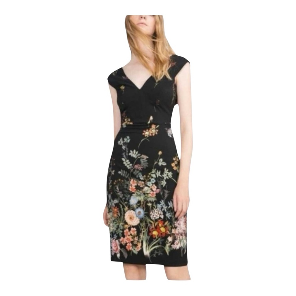 Zara black floral vneck dress